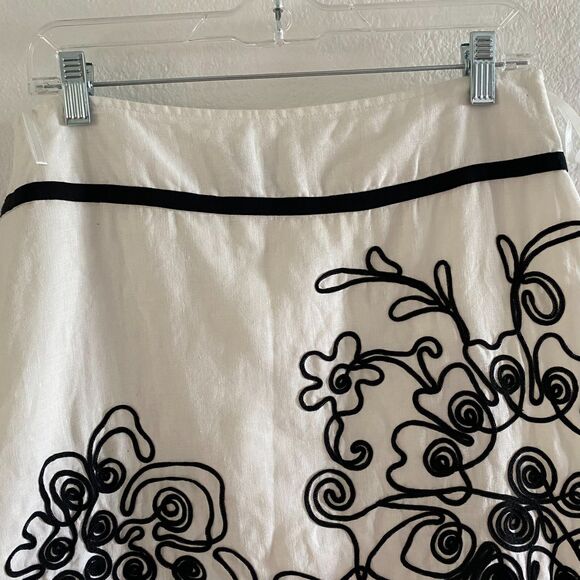 Camille le‎ Vie Linen Black And White A Line Embroidered Skirt Womens Size 8 - Picture 5 of 13